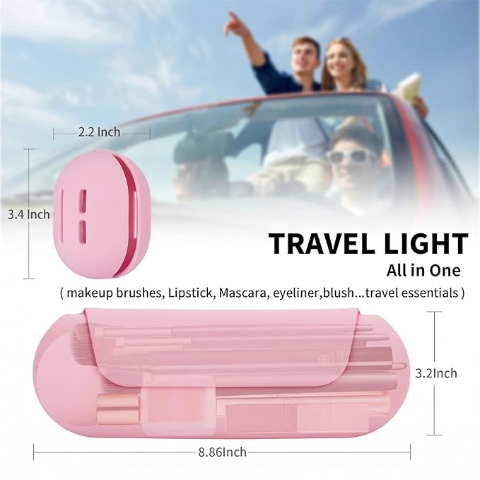 2 IN 1 Silicone Makeup Brush Holder with Beauty Make Up Sponge Holder Case:Soft Portable Cosmetic Face Brushes Holder with Upgrade Anti-Fall Out Magnetic Closure - Pink NEW