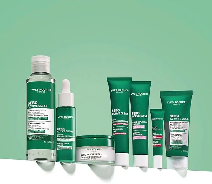 Yves Rocher Sebo Active Clear Anti-Imperfection Cleansing Tonic Lotion Women Day Care Hydration All Skin Types - 150 ml / 5 flOz Set of 2 Best Gift Kit