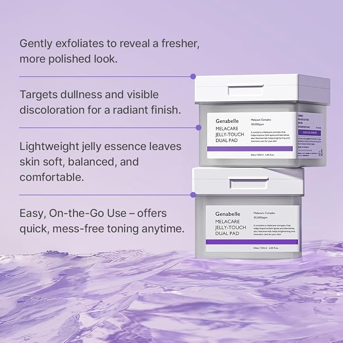 Genabelle Melacare Jelly Touch Dual Pad – Radiance-Boosting & Hydrating Toner Pads with Niacinamide & Tranexamic Acid – Targets Dark Spots and Hyperpigmentation – 4.05 fl oz