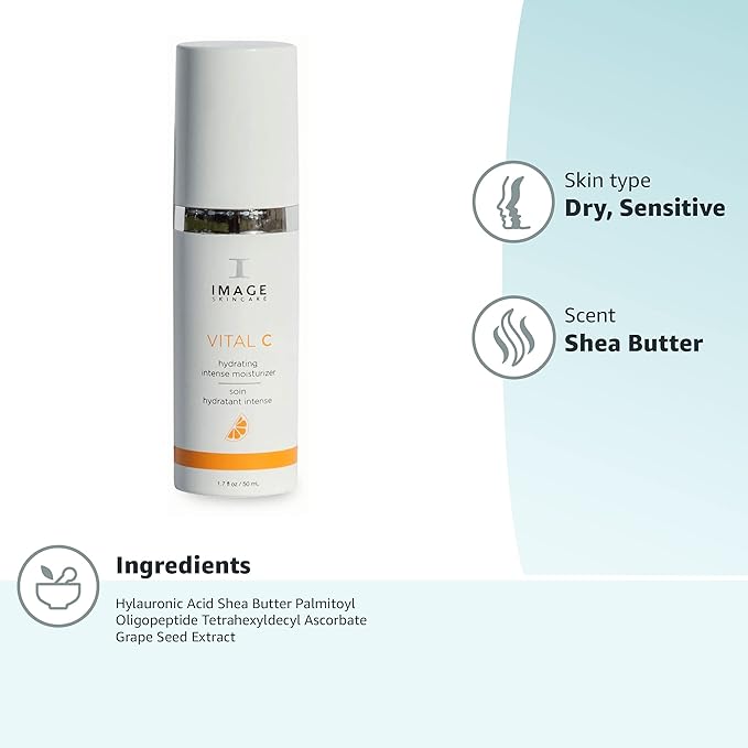 IMAGE Skincare,VITAL C Hydrating Intense Moisturizer,Lightweight Face Lotion with Hyaluronic Acid and Shea Butter,for Dry Skin,1.7 fl oz.,(Pack of 2)