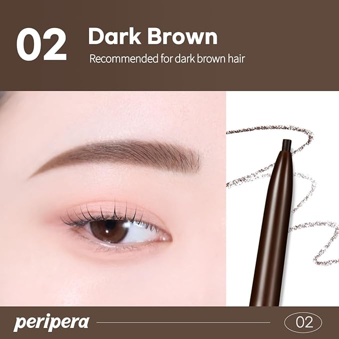 PERIPERA Speedy Skinny Brow (02 Dark Brown),1.5mm Precise Eyebrow Pencil, Dual-Sided Fine Tip Shades, Define Fills Brow Make up, K Beauty, Korean Make-up