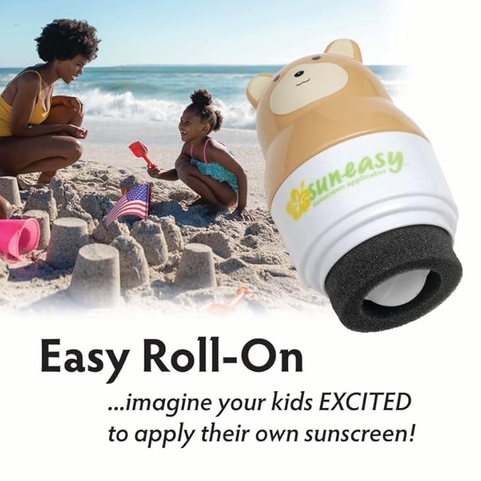 YAYA ORGANICS Sun-Easy Sunscreen Applicator, Refillable Roll-On with Sponge for Kids and Babies, Fun, Fast and Mess-Free application, Holds 100 ml, Bear/Pink Cap