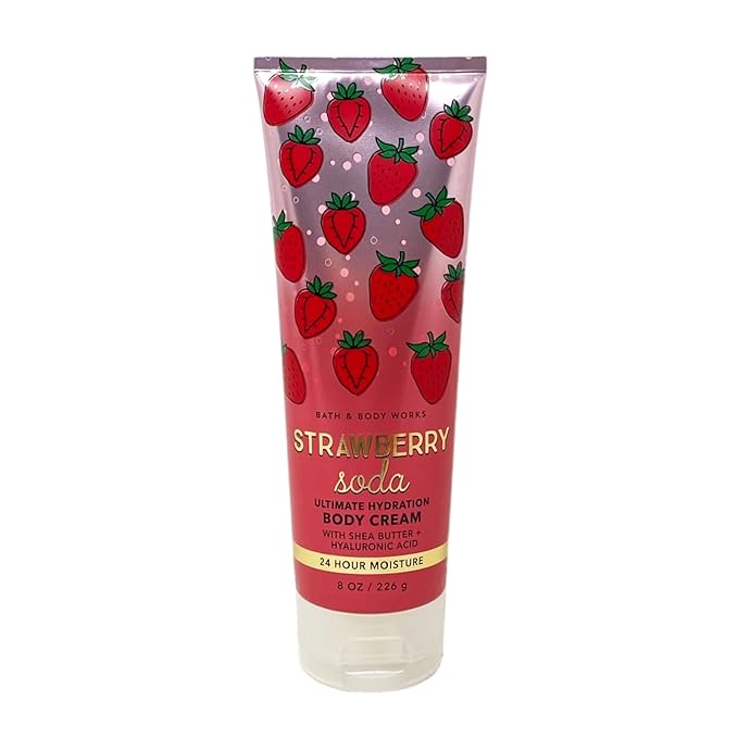Bath & Body Works Strawberry Soda 3 Piece Bundle - Fragrance Mist and 2 Body Creams - Full Size