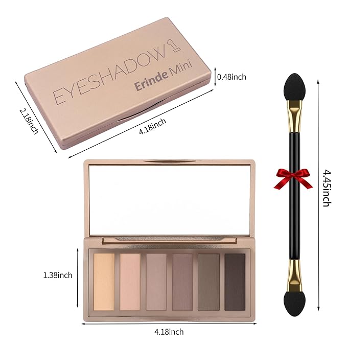 Erinde Nudes Series Mini Eyeshadow Palette, 6 Matte & Satin Neutral Eye Shadows, Cool Tone Taupe Brown Eye Makeup, Multi-Use Powder for Eye, Contour, Brows, Ultra-Blendable, Travel Makeup with Mirror