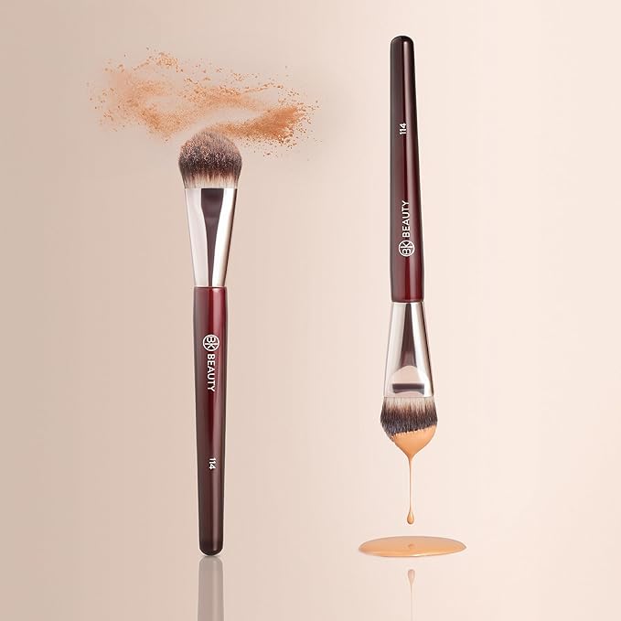BK BEAUTY 114 DUAL-SIDED CONCEALER BRUSH – Precision Concealer & Powder Makeup Brush for Under-Eyes, Blemishes, and Touch-Ups, Soft Vegan Bristles