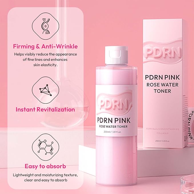 PDRN Pink Rose Water Toner Hydrating Soothing Facial Care with Hyaluronic Acid, Barrier Support, Even Tone, Pore Refining, Soft Glow Skin Alcohol-Free Formula for All Skin Types 8.45oz (1)