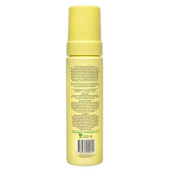 The Fox Tan Rapid Banana Whip, Natural Tanning Accelerator Lotion For Darker, Deeper & Faster Tans, Delivers Hydrated & Vibrant Skin, 200mL