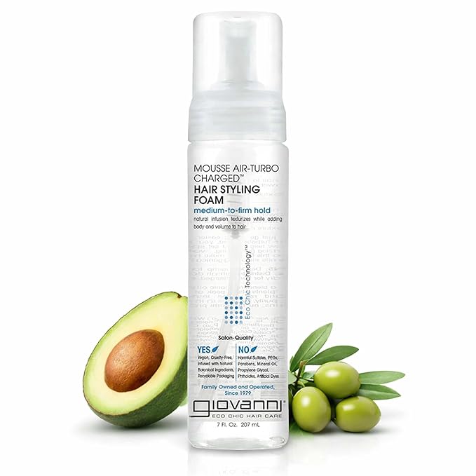 GIOVANNI Mousse Hair Styling Foam - Mousse for Curly Hair, Volumizing Hair Foam for Women & Men, Foaming, Add Texture for Curls & Wavy Hair, Defining & Enhancing - 7 Fl Oz (Pack of 1)