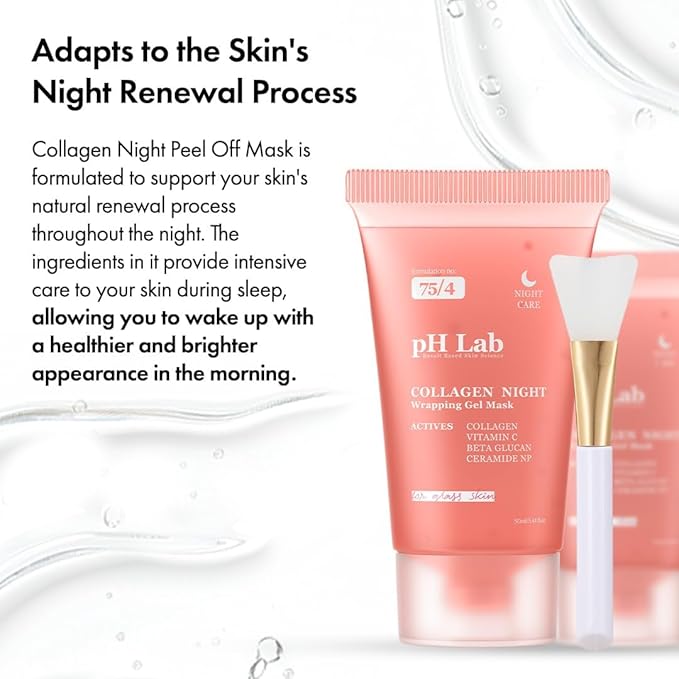 pH Lab Anti-Aging Renewal Skincare Routine Set, Collagen Night Skin Renewal Serum, Collagen Night Wrapping Mask, Anti-Aging Toner Pad, Retinage Cleansing Bar, For Glass Skin, Skin Elasticity