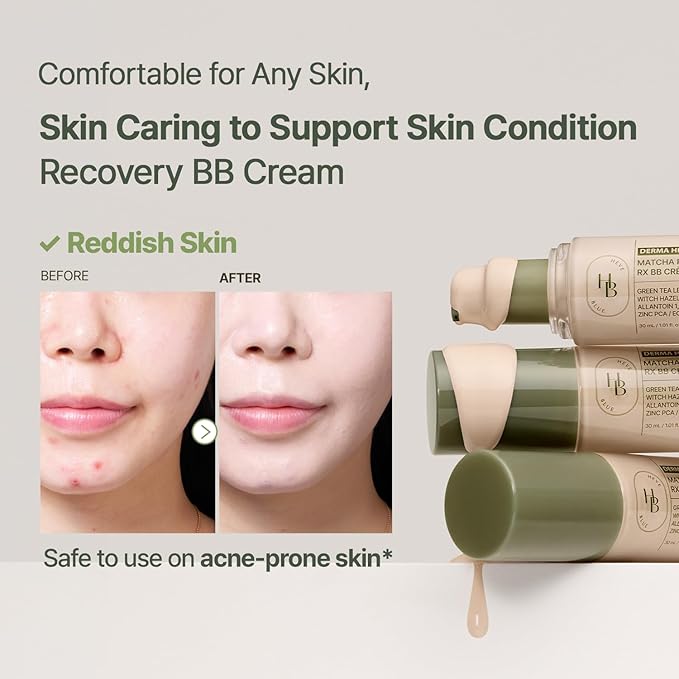 HEVEBLUE Derma Zinc Matcha MX BB Cream 0.5 IVORY – Lightweight Creamy BB with Hydrating Adherence, Gentle for Sensitive Skin, Natural Skin Correction, No Gray Cast, Green Tea, 6 Shades