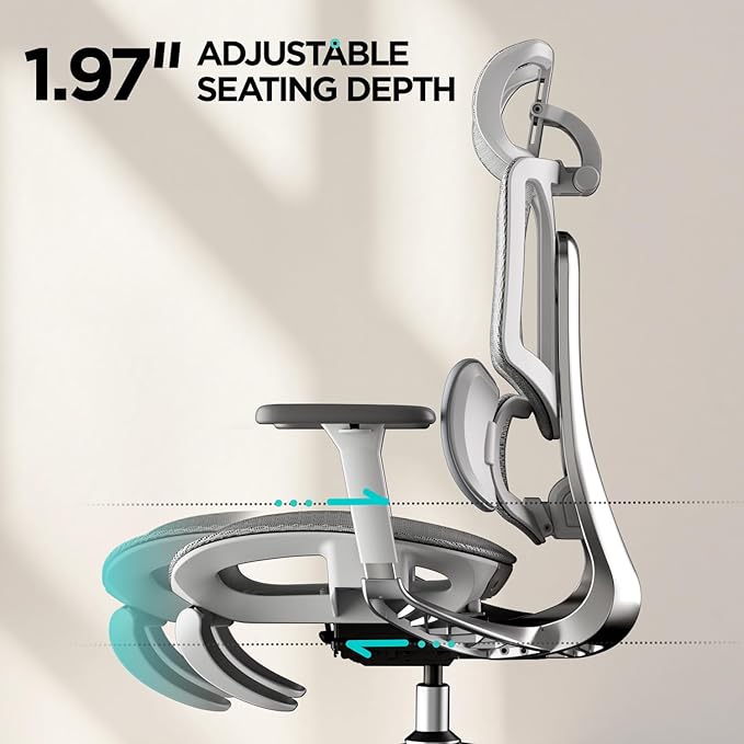 Hbada E3 Air Ergonomic Office Chair, Big and Tall Office Chair - with 3-Zone Dynamic Lumbar Support, 3D Adjustable Headrest, 4D Adjustable Armrests, Swivel, Grey(with Footrest)