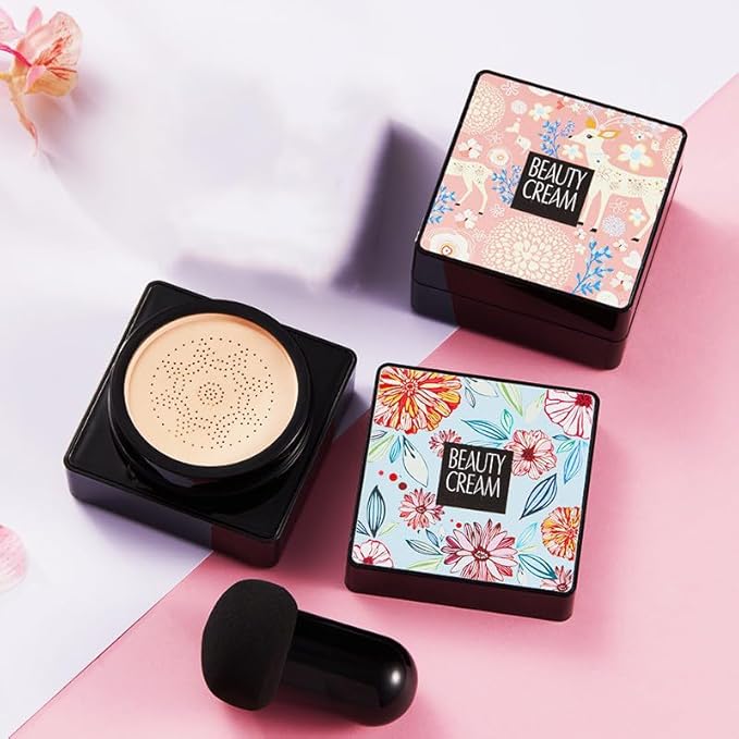 Lovelycat Mushroom Head Air Cushion BB Cream Even Skin Tone Makeup Base PrimerConcealer Lasting Nude Makeup Moisturizing Brightening Pigment CC Liquid Foundation (B-lvory)