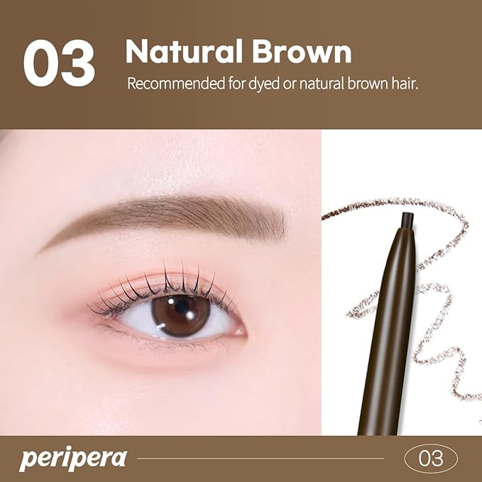 PERIPERA Speedy Skinny Brow (03 Natural Brown), 1.5mm Precise Eyebrow Pencil, Dual-Sided Fine Tip Shades, Define Fills Brow Make up, K Beauty, Korean Make-up