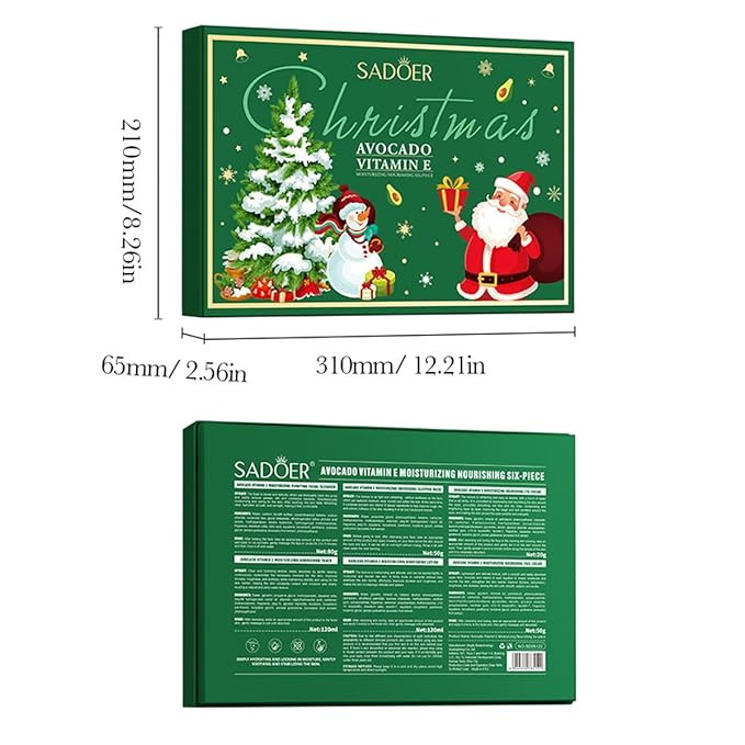 Christmas Avocado Skincare Gift Set, 6pcs Deep Moisturizing Skin Care Kit with Facial Cleanser, Toner, Lotion, Face Cream, Eye Cream, Sleeping Mask For Women Teen Girls