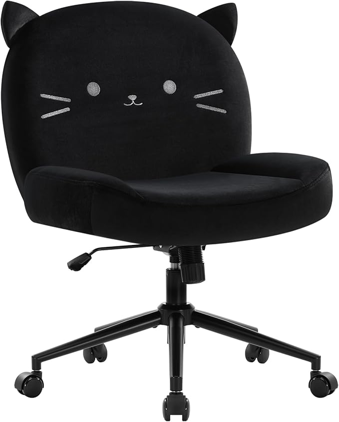 IWMH Armless Office Desk Chair with Wheels,Ergonomic Criss Cross Legged Computer Chair with Fabric Padded, Height Adjustable Wide Seat Vanity Chairs,Mid Back Task Chair for Home, Bedroom (Black)
