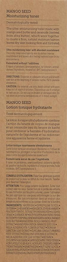 The Face Shop Mango Seed Moisturizing toner | Intense Hydrating & Nourishing Toner with Subtly Sweet-Scented for Dry Skin | Rich & Everlasting Skin Moisturization, 5.4 Fl Oz