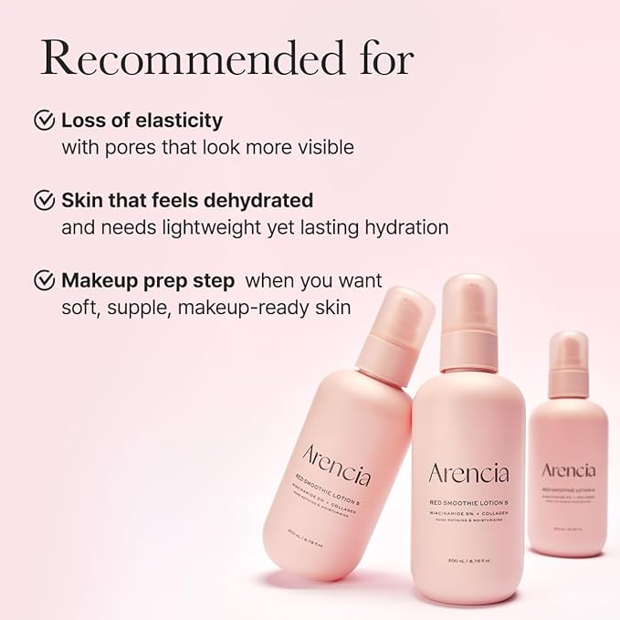 ARENCIA Red Smoothie Lotion 5, Face Moisturizer with Niacinamide 5%, Collagen, Peptide Complex, Hydrating Skin Care, 6.76 fl oz