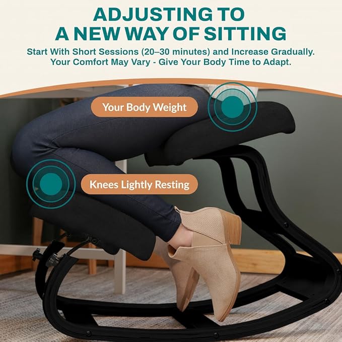 NYPOT Ergonomic Kneeling Chair with Adjustable Seats - Knee Chair for Posture Correction & Kneel Rocking Stool for Desk - Back Pain Relief and Support for Home and Office - Modern Total Black