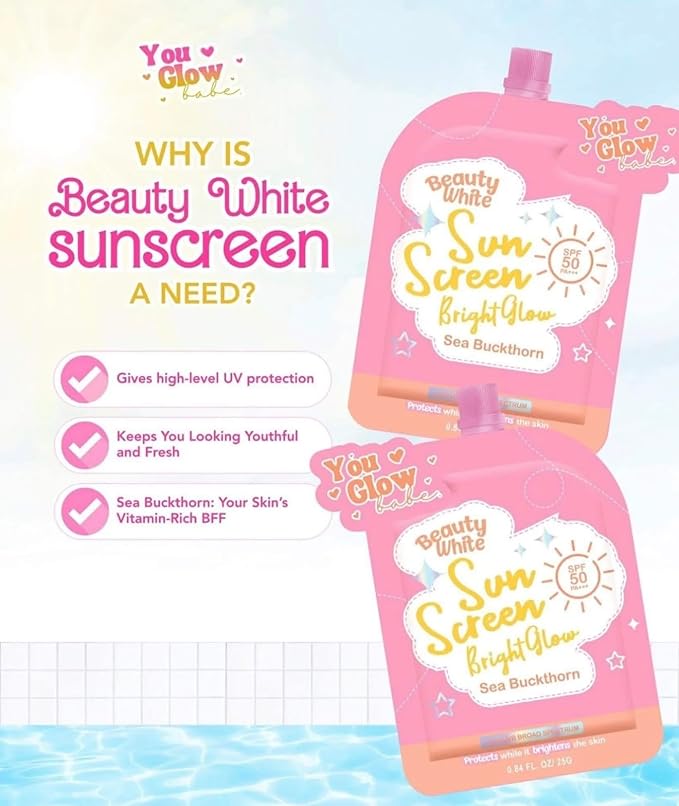 You Glow Babe Beauty White Sunscreen Bright Glow with Sea Buckthorn SPF 50 PA+++ (Twin Pack 25g)