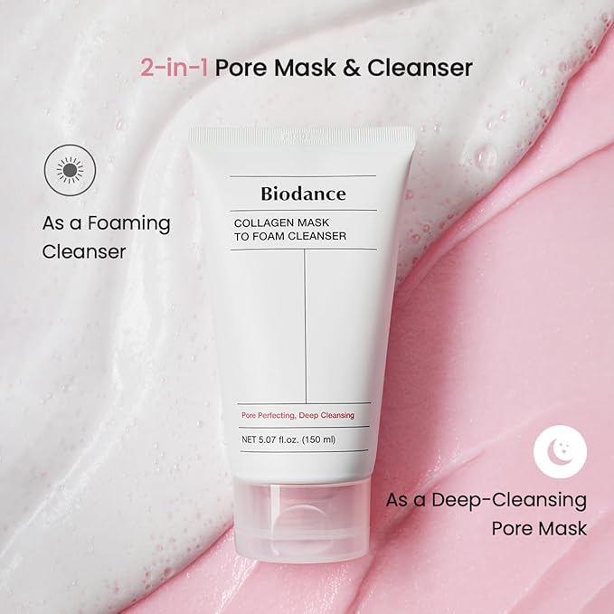 BIODANCE Collagen Mask To Foam Cleanser, 2-in-1 Pore Care and Hydrating Foaming Facial Cleanser for Sensitive Skin, Gentle Face Wash, Korean Skin Careㅣ5.07 fl. oz. (150 ml)