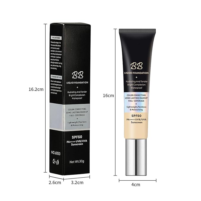 2 Pcs BB Cream Foundation - Natural Coverage, Waterproof Long Lasting, Hide Pores Fine Line, Travel-Friendly Tubes, Lightweight Hydrating BB Cream for All Skin Types (Ivory + Natural)