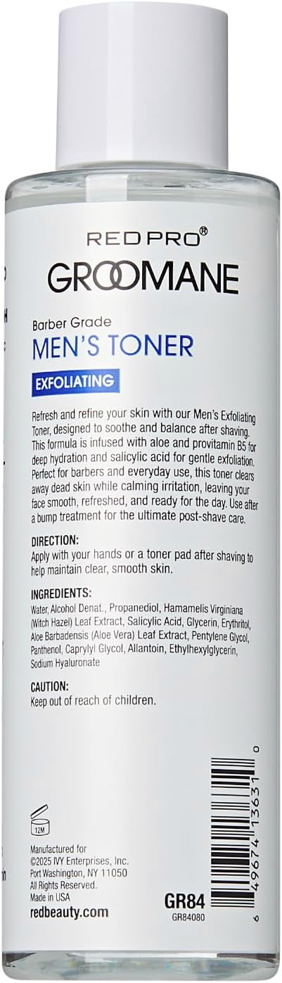 RED Pro GROOMANE Exfoliating Toner for Men, Barber-Grade Skincare, Soothes, Hydrates & Balances Skin, Reduces Bumps & Irritation, Smooth & Refreshed, Daily Groome Essential