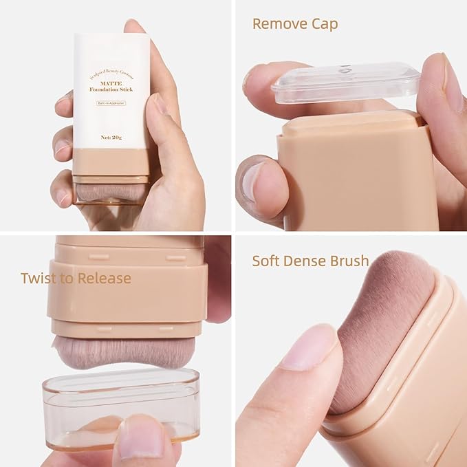 Matte Concealer Foundation Stick, Full Coverage for Dark Circles, Acne & Redness, Blemishes & Contouring, Long-Lasting Korean Waterproof Formula for All Skin Tones, Built-In Kabuki Brush (1# Cream)