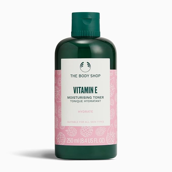 The Body Shop Vitamin E Moisturizing Toner | Hydrating Face Toner for All Skin Types | Remove Excess Oils & Dirt, with Raspberry Seed Oil, 250 ml / 8.4 oz