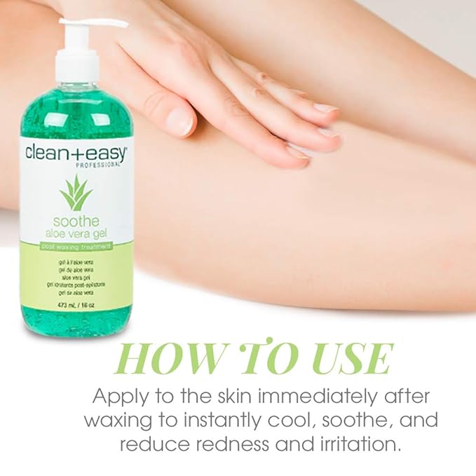 Clean + Easy Post Waxing Treatment, Aloe Vera Gel for After Wax Care, Soothes Irritated Skin, Non-Greasy, Removes Excess Wax Residue, 16 oz