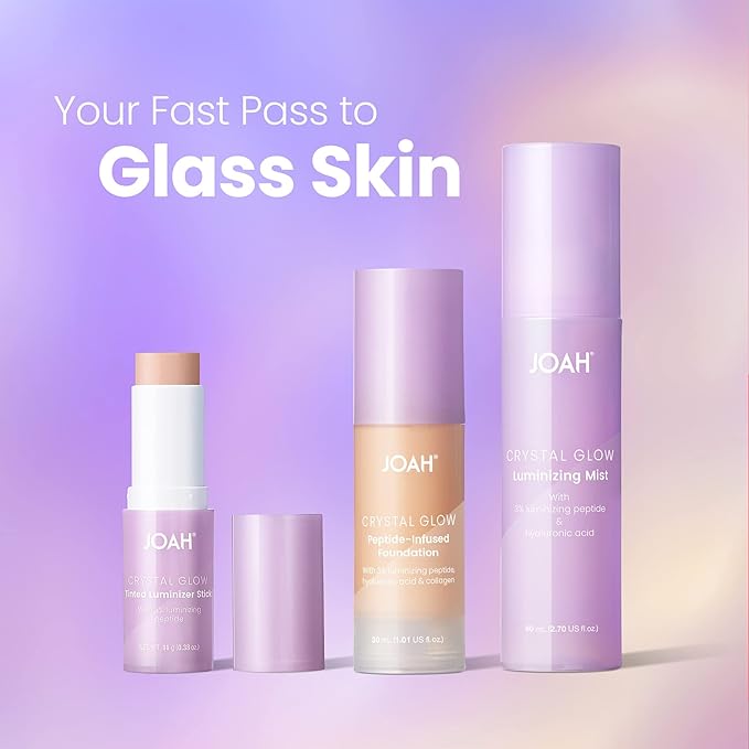 JOAH Crystal Glow Peptide-Infused Foundation, 2-in-1 Multitasking Korean Makeup with Blurring Face Primer, Luminizer, Hydration & Skin Defense for a Flawless Finish, 1.01 Oz, Very Fair Neutral