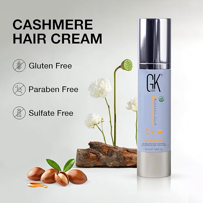 GK HAIR Cashmere Hair Cream 1.69 Oz – Smoothing & Shine Styling Cream with Argan Oil, Anti Frizz Hair Cream for Soft, Silky & Manageable Hair, Lightweight Styling Cream for All Hair Types