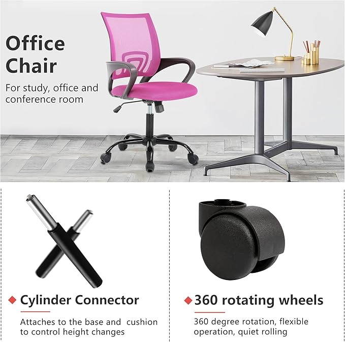 PayLessHere Office Computer Chair Ergonomic Cheap Desk Chair Adjustable Comfortable Mid Back Task Rolling Swivel with Lumbar Support for Home Office (Pack of 2, Pink)