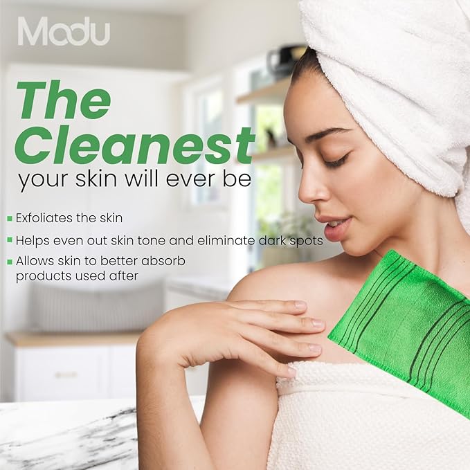 Modu Korean Exfoliating Mitts Small 6PCS (Green) – Exfoliating Gloves Body Scrubber Italy Towel Washcloth for Korean Spa at Home, Dead Skin Remover, 100% Vegan Viscose