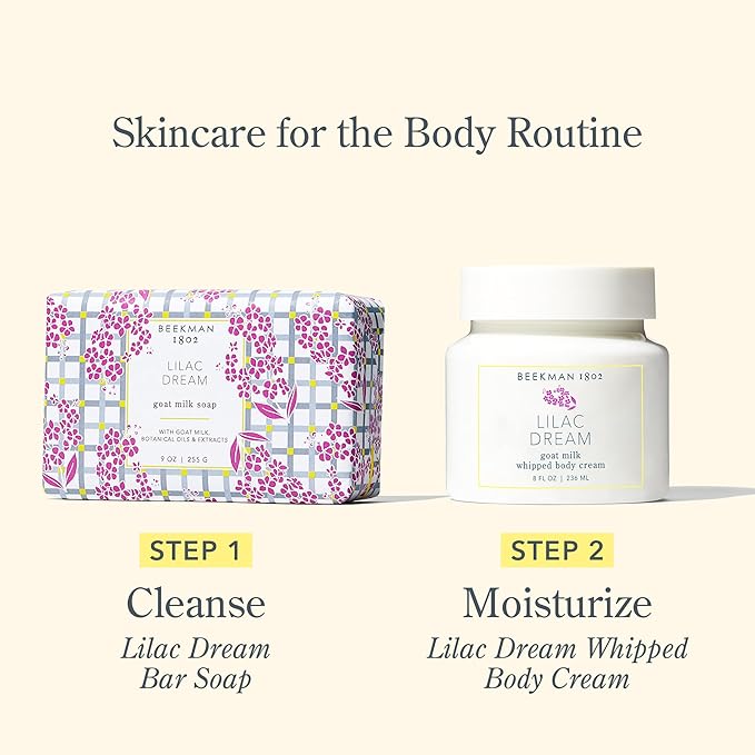 Beekman 1802 Whipped Body Cream – Rich Body Butter & Moisturizing Body Cream, Goat Milk Lotion, Shea Butter & Vitamin E, Hydrating Body Moisturizer for Dry Skin - Lilac Dream 8 oz