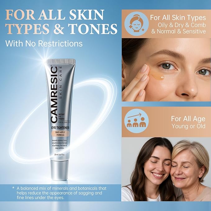 Instant Eye Tightener with Brush, Perfection Firming Lift Cream Temporary Eye Tightener for Under Eye Bags, Puffiness, Fine Lines & Wrinkles, Firms and Smooths for All Skin Types, 0.67 oz