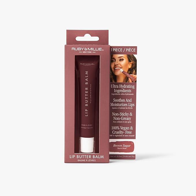 Ruby & Millie Tinted Lip Balm Brown Sugar - Hydrating Moisturizing Lip Butter Balm Treatment - Glossy Vegan Lipbalm 0.5 Oz