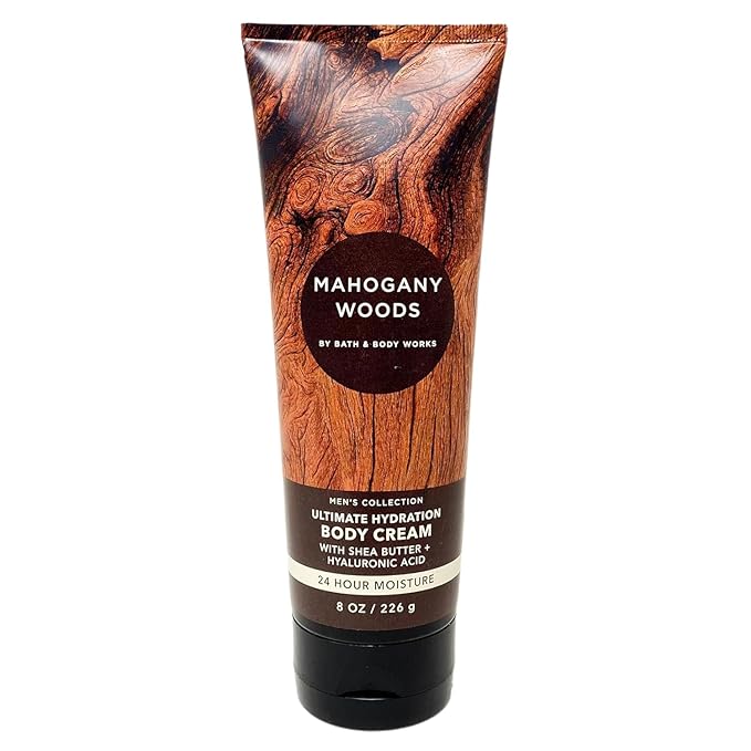 Bath and Body Works Hyaluronic Acid Body Cream For Men 8 Ounce (Mahogany Woods)