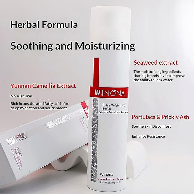 Winona Extreme Moisture Toner, Herbal Formula with Yunnan Camellia Extract and Seaweed, Soothing and Hydrating for Sensitive Skin, 120g