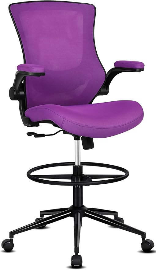 Misolant Tall Office Chair, Drafting Chair for Standing Desk, High Office Chair with Adjustable Lumbar Support, Flip-up Arm and Footrest Ring, Tall Drafting Chair for Bar Height Desk