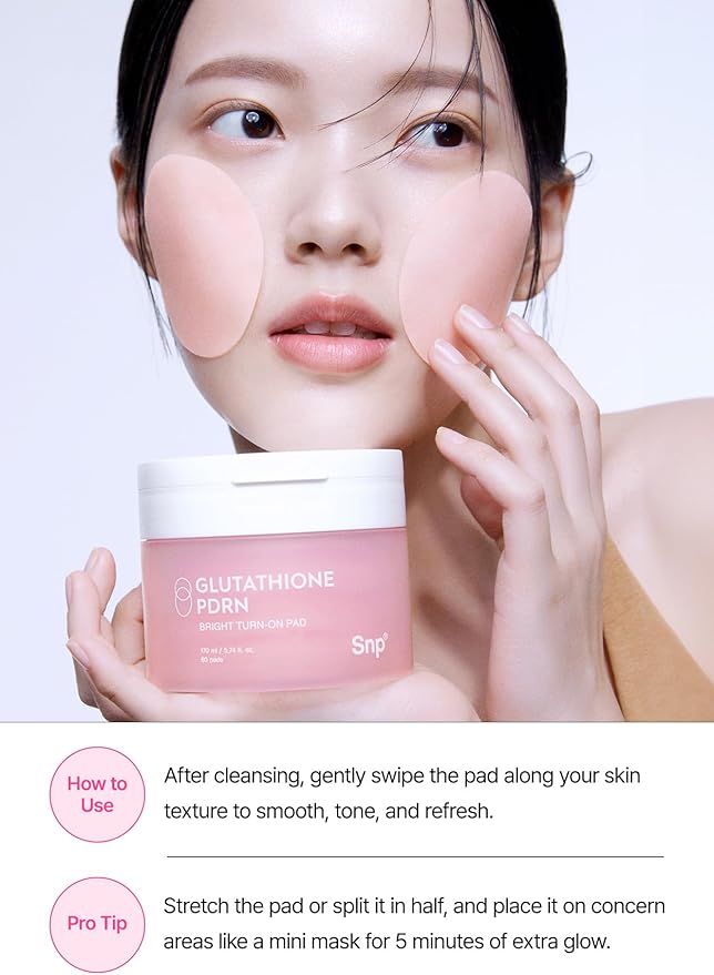 Snp PDRN+99% Glutathione+Niacinamide Facial Toner Pads | Treat Blemishes Exfoliating Pad | LHA, PHA Acne Pad | Bamboo & Vitamin C, E, Ferulic Acid Double-Sided Patch | Toner Pads Korean | 60 Sheets