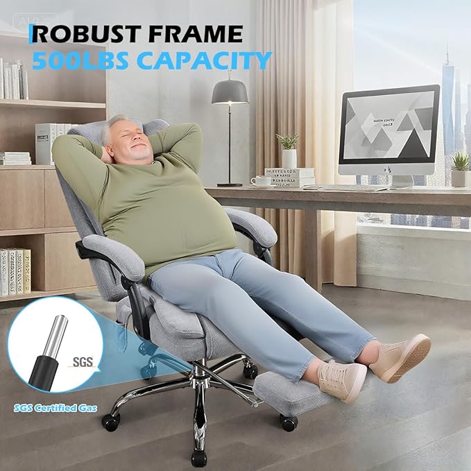 Massage Office Chair with Foot Rest,6 Points Vibration and Heat Ergonomic Executive Desk Chair for Heavy People,500lbs Big and Tall Office Chairs with Reclining High Back for Home Office