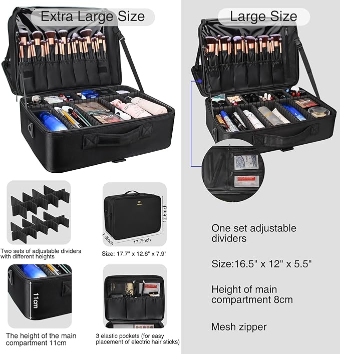 Relavel Extra Large Makeup Case with 4 Pcs Makeup Bags, Professional Makeup Artist Set Portable Nail Organizer Box Art Supply Case with Adjustable Dividers (5 Pack, black)