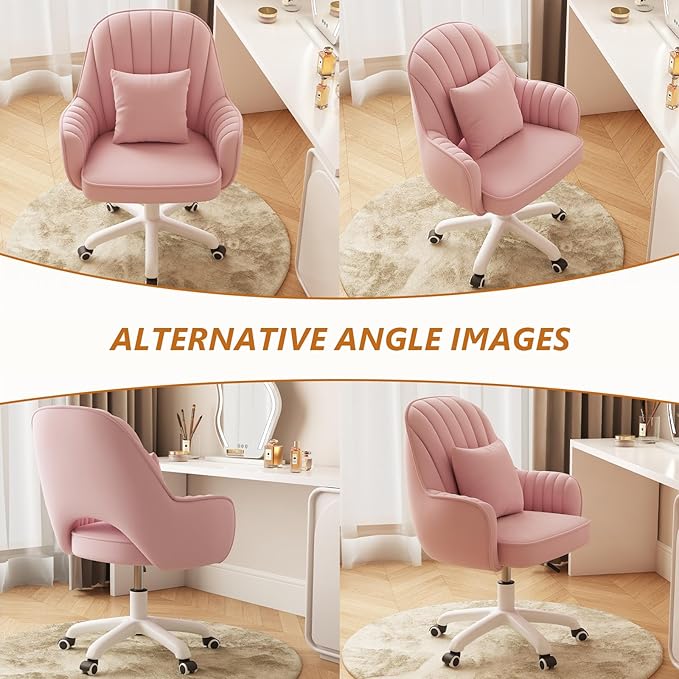 Home Office Chair Velvet Vanity Chairs Makeup Desk Chair with Wheels Mid Back Computer Chairs Height Adjustable Swivel Rolling Task Chair for Living Room, Bedroom, Office