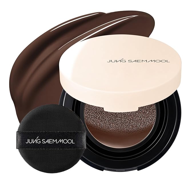 JUNG SAEM MOOL Essential Skin Nuder Cushion | Natural Finish, Buildable Coverage Cushion Foundation by Korean Makeup Artist (Mini, 0.17 Fl Oz), 45N Espresso