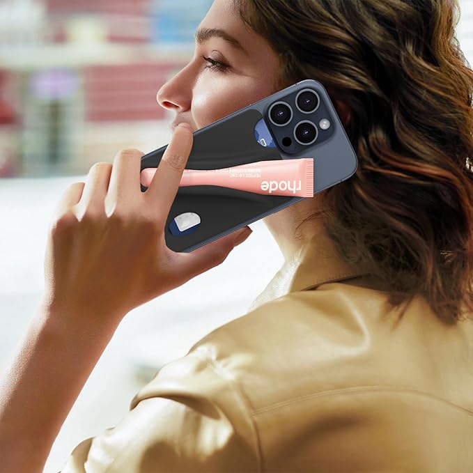 DOB SECHS Silicone Lip Holder with Card Holder Compatible with Summer Fridays, Tower 28, Laneige Lipstick Lip Glaze Phone Case Back Stick On Holder for iPhone and Android Smartphones, Black