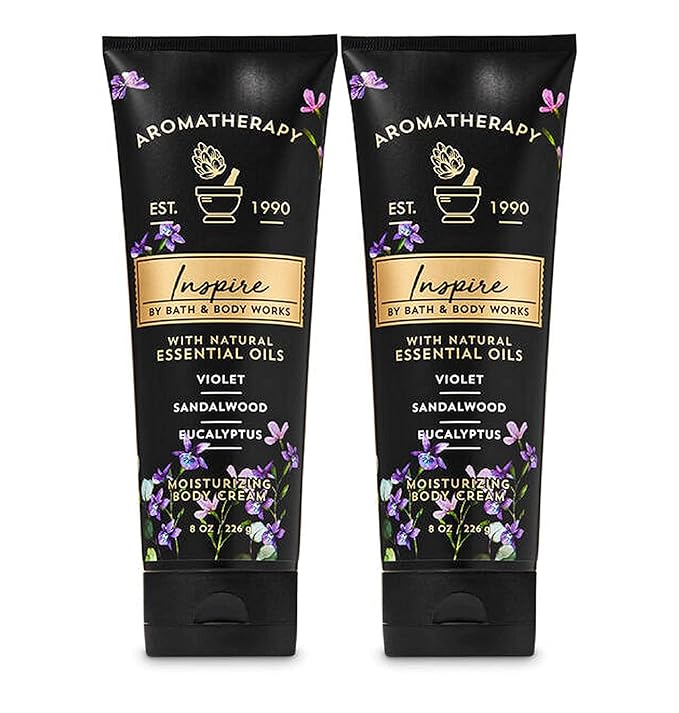 Bath and Body Works 2 Pack Aromatherapy Violet Sandalwood Eucalyptus Body Cream 8 Oz. (Violet Sandalwood Eucalyptus)