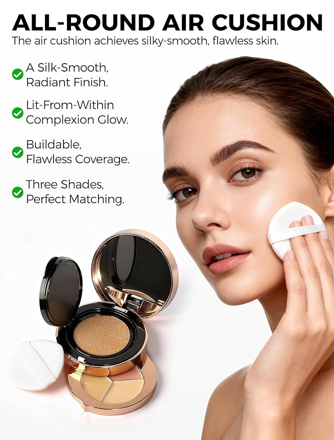 Anglicolor Air Cushion CC Cream Mushroom Head Foundation, Full Coverage Moisturizing BB Cream Makeup Long Lasting Matte Concealer-02 Light-Medium (101)