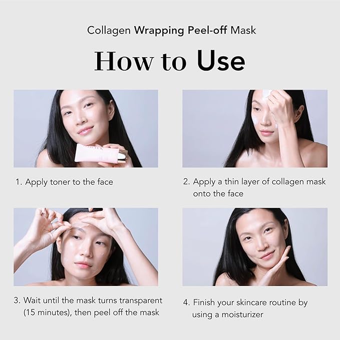 NOWATER Collagen Wrapping Mask for Glass Skin – Peel Off Korean Skincare with Hydrolyzed Collagen & 6 Peptides, Firming Anti-Aging Face Mask, Hydrating & Lifting (2.4 fl.oz)
