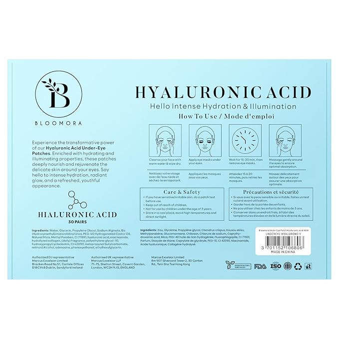 Hyaluronic Acid Under Eye Patches (30 Pairs) - For Dark Circles & Puffiness - Hydrating Eye Mask for Care