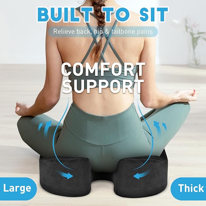 BlissTrends Seat Cushion,Thick Memory Foam Cushions for Office Chair, Car Seat, Airplane, Relieving Pressure Tailbone Sciatica Back Pain for Long Sitting Office Workers, Car Drivers 4.7in Thick Grey